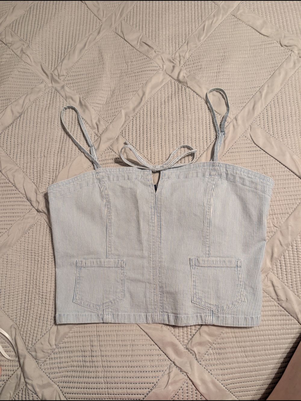 🤍💙Striped Tie-Front Cropped Cami Top - White/Blue